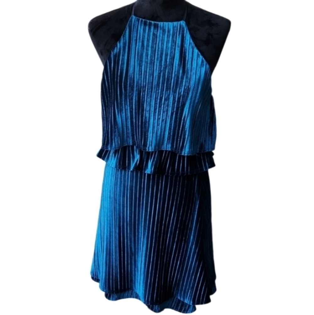 Likely Dress Size 10 Keyhole Pleated Velvet Turquoise Sleeveless New